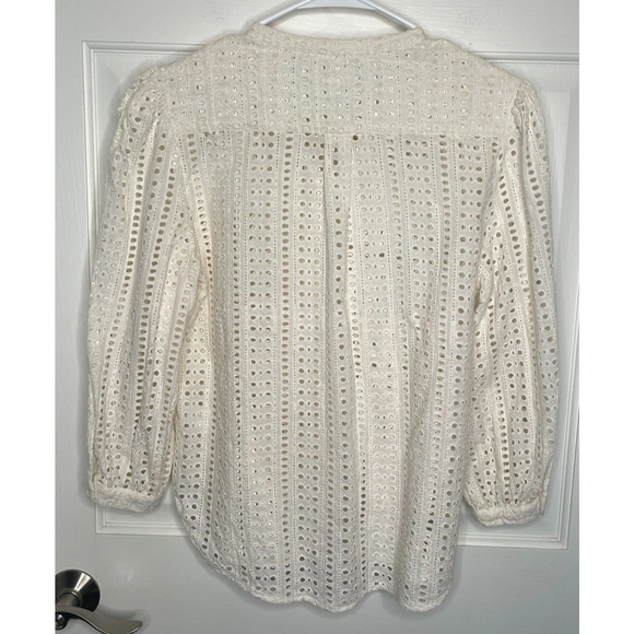 WARM Women's Eyelet Embroidered Long Sleeve Cotton Blouse Sz 3/L Peasant Boho - Picture 5 of 11